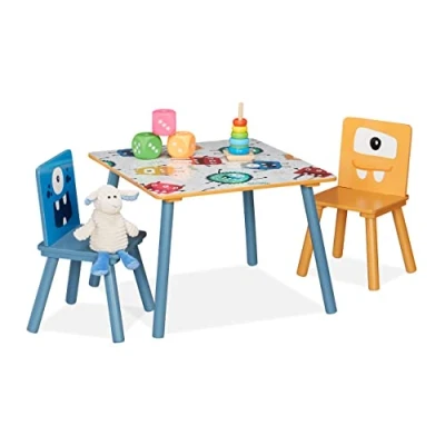 Afbeelding van Relaxdays kindertafel en stoeltjes knutseltafel 2 peuterstoeltjes kinderstoeltje
