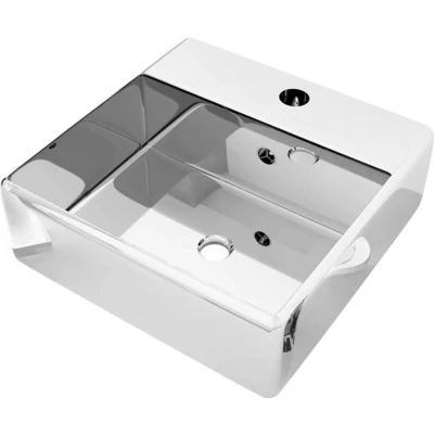 Afbeelding van Wastafel met overloop 41x41x15 cm keramiek zilverkleurig