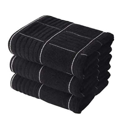 Afbeelding van Anyi Set van 3 absorberende keukendoeken met ophanglus 100% katoen, theedoeken (40,6 x 66 cm, zwart)