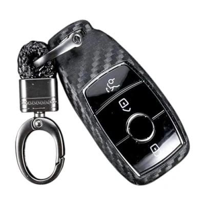 Afbeelding van M.JVisun zachte siliconen rubberen sleutelhanger voor Mercedes Benz 2019 2021 A klasse C G 2017 E 2018 S autosleutel, zwart, gevlochten