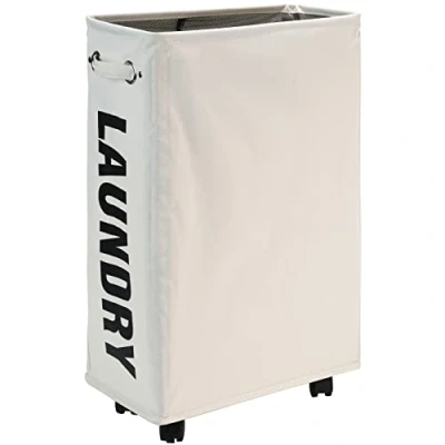 Afbeelding van DOKEHOM Dunne wasmand met wielen, 63,5 cm, opvouwbare opbergmanden smalle hoek (beige)