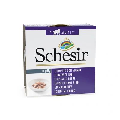 Afbeelding van 24x85g Natural Tonijn met Runderfilet Schesir Kattenvoer