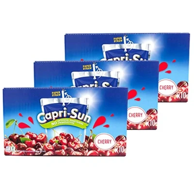 Image de Capri Sun Lot de 3 packs 10 x 0,2 l Parfum cerise ensoleillée Idéal pour les déplacements Rafraîchissement à 100 % grâce au goût fruité