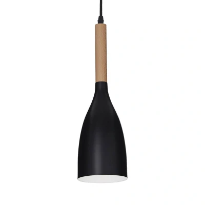 Afbeelding van Hanglamp Manhattan met houtdetail, zwart
