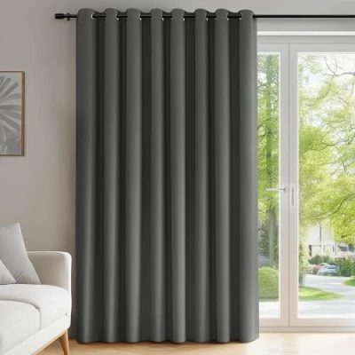 Afbeelding van Deconovo thermische verduisteringsgordijnen, 254 x 242 cm (breedte hoogte), gordijnen voor woonkamer en slaapkamer, modern design met oogjes, lichtgrijs, 1 stuk