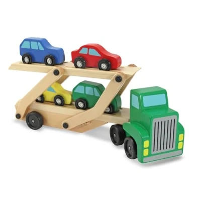 Afbeelding van Melissa &amp; Doug Wooden Car Transporter Toy Truck Cars, Houten Speelgoed voor 3 Jaar Old Boy Gifts, Set, Peuter Cars 3+ Oude Jongens Meisjes 4 5 6