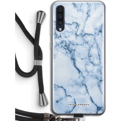 Afbeelding van Case Company® hoesje met Koord geschikt voor Samsung Galaxy A50 Blauw marmer Telefoonhoesje Zwart Bescherming aan alle Kanten en Over de Schermrand