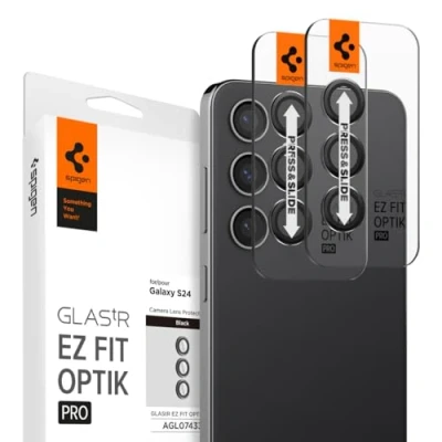Afbeelding van Spigen Glas.tR EZ Fit Optik Pro camerabescherming compatibel met Samsung Galaxy S24, zwart, 2 stuks, individuele bescherming, krasbestendig, 9H bescherming