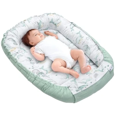 Image de Medi Partners Reducteur de Lit Bebe Réducteur Bébé 100x60x15cm Cocon et Naissance couffin Nid d&#039;ange 100% Coton Gaufre (Océan avec Mint)