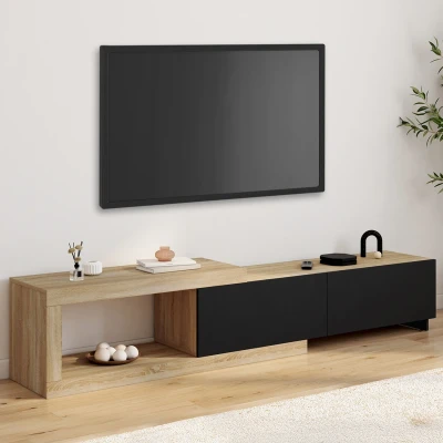 Image de Meuble TV extensible 140 200 cm RAPHAEL 2 portes bois et noir IDMarket