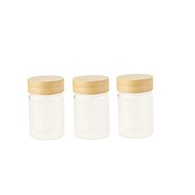 Afbeelding van Pebbly Set Of 3 Round Glass Canisters With Bamboo Screw Lid 75 Ml