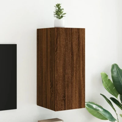 Afbeelding van Tv wandmeubel met LED verlichting 30,5x35x70 cm bruineikenkleur