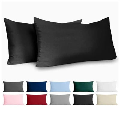 Afbeelding van Kussensloop, 50 x 70 cm, versterkt katoen, 2 stuks, zwart, dicht geweven, 57 draden/cm², kussensloop Oeko Tex gecertificeerd