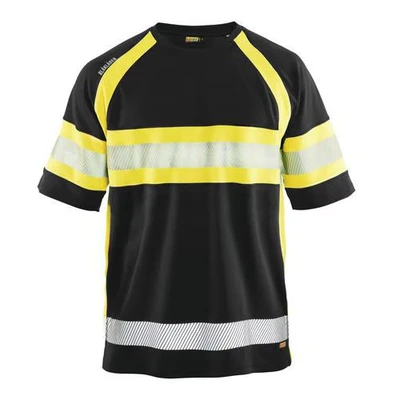 Image de T shirt haute visibilité noir/jaune fluorescent, matière respirante