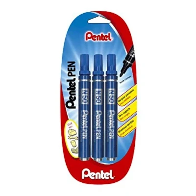 Afbeelding van Pentel N50 permanente marker met conische punt, blauw, 3 stuks
