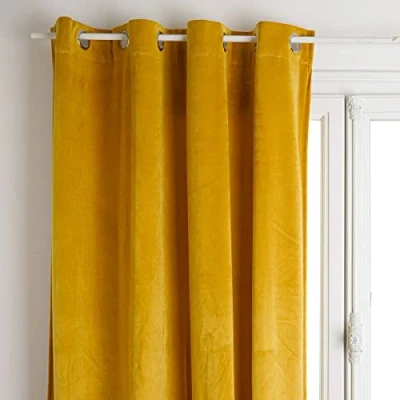 Afbeelding van Atmosphera Gordijn met ogen, ondoorzichtig, fluweel, mosterdgeel, 140 x 260 cm