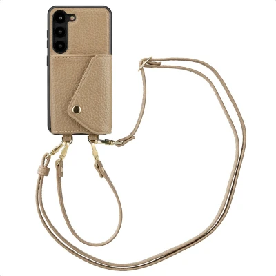 Afbeelding van Selencia Hoesje Geschikt voor Samsung Galaxy S23 Met Pasjeshouder Sera Koordhoesmet pashouder envlop Beige