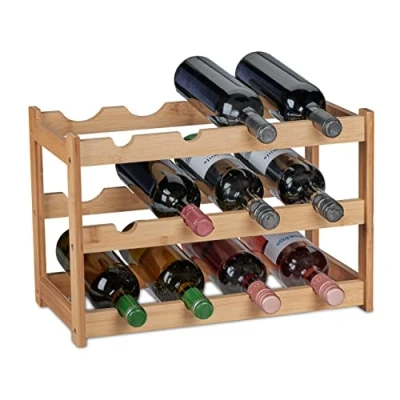 Afbeelding van Relaxdays wijnrek van bamboe, 12 flessen, 30 x 45 23,5 cm (h b d), voor keuken en bar, naturel