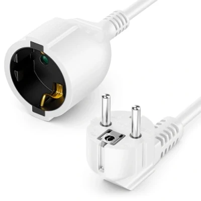 Afbeelding van deleyCON Verlengkabel 2m F stekker (CEE 7/4) 90 hoek naar bus 7/3) aanraakbeveiliging voor TV PC beamer (wit