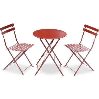 Afbeelding van sweeek Emilia ronde inklapbare bistro tuinset, tafel 60cm diameter met twee stoelen, gepoedercoat staal