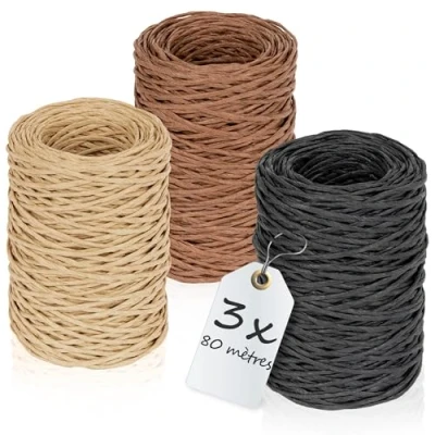 Afbeelding van ECENCE 3 x set binddraad voor bloemen, papierdraad doe het zelf en decoratiewerk, decoratieve draden geschenken, bloemstukken, zwart, donkerbruin, beige, 80 m