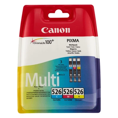 Image de Canon CLI 526 C/M/Y Multi Pack de 3 9 ml jaune, cyan, magenta original réservoir d&#039;encre pour PIXMA iP4850, iP4950, iX6550, MG5150, MG5250, MG5350, MG6150, MG6250, MX895