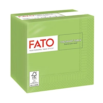 Afbeelding van Fato, papieren wegwerpservetten, ideaal voor aperitieven en cocktails, verpakking met 100 servetten, formaat 24 x cm, 4 gevouwen, 2 laags, kleur appelgroen, 100% puur cellulosepapier