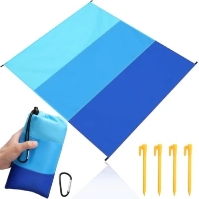Afbeelding van Votoko Stranddeken, zandvrij, 210 x 200 cm, licht en compact, zachte comfortabele strandmat, opvouwbaar, winddicht, waterdicht, sneldrogend, duurzaam voor strand, reizen