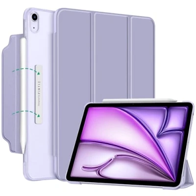Afbeelding van Fintie Beschermhoes voor iPad Air 5e generatie 2022/iPad 4e 2020 10,9 inch, licht, met magnetische sluiting en doorschijnende matte achterkant, paars