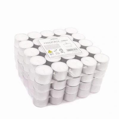 Afbeelding van Pajoma geurloze waxinelichtjes, 100 stuks, brandduur is 8 uur, horeca, bruiloften