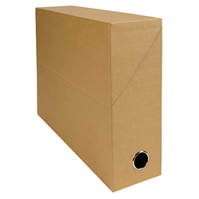 Afbeelding van Exacompta Ref. 89428E, 1 canvaspapier transferdoos, 90 mm rug, metalen oog, voor A4 formaat, afmetingen 25.5 x 34 9 cm, bruine kleur, gemonteerd geleverd