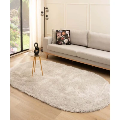 Afbeelding van Ovaal Hoogpolig Tapijt/Vloerkleed Velvet Posh Lichtzilver 120x180 Cm