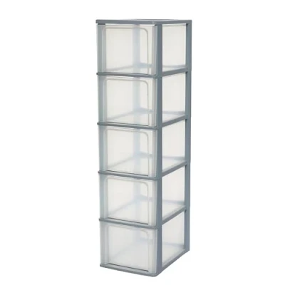 Image de Iris Ohyama, Tour de Rangement Plastique, 5 Grands Tiroirs, Gris, Ouverture Facile, Format A4, A5 &amp; A6, Meuble, Organisateur, pour Bureau, Fourniture Scolaire, Papeterie, Sans BPA, OCH 2500