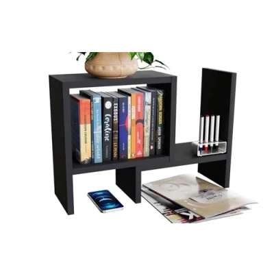 Afbeelding van ComfortCove Verstelbare boekenkast, bureauplank, bureau opslag, vrijstaande bureauopslag, keukenopslag, organizer, zwart