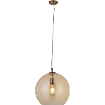 Afbeelding van Balls Glazen hanglamp brons globe 30cm amber Modern Searchlight 2 jaar garantie