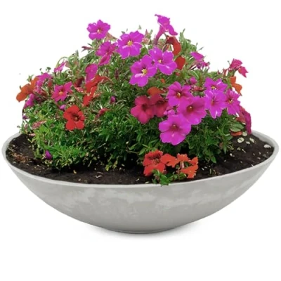Afbeelding van matches21 Weerbestendige plantenbak voor buiten, grote decoratieve schaal grijs gemarmerd als bloembak, 45 cm platte tuinbak bloemen, bonsai of begraafplaats
