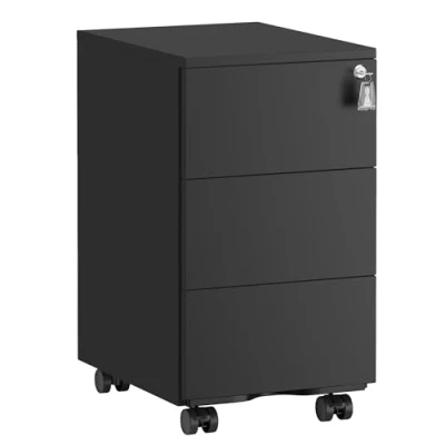 Afbeelding van SONGMICS OFC079B01 armoire à tiroirs, roulettes, mobile en métal, table d&#039;imprimante, verrouillable, 3 pré montée, bureau, bureau domicile, 40 x 30 54 cm, noir mat