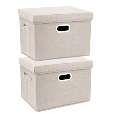 Afbeelding van TYEERS Grote opbergdoos met deksel, opbergdoos, stof, opvouwbaar, wasbaar, 44 x 30 29 cm, 2 stuks, beige