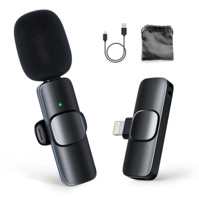 Afbeelding van MOMAN CP1(A) draadloze stropdasmicrofoon, 2,4 GHz microfoon, lavalier (Lightning adapter), met 1 zender en ontvanger voor iPhone, iPad, vlog, Youtube, stropdas, smartphone