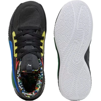Afbeelding van Puma Court Rider Chaos Trash TALK Basketbalschoenen, Heren, Maat: 47, Black/pelé yellow/archive green/racing blue/white Imitatieleer/ textiel