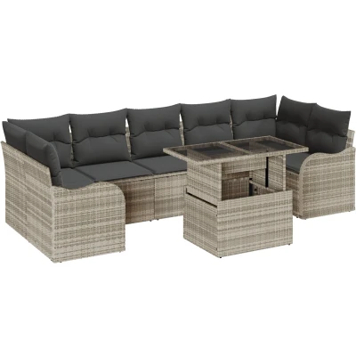Afbeelding van vidaXL 8 delige tuinset met kussens in lichtgrijs poly rattan