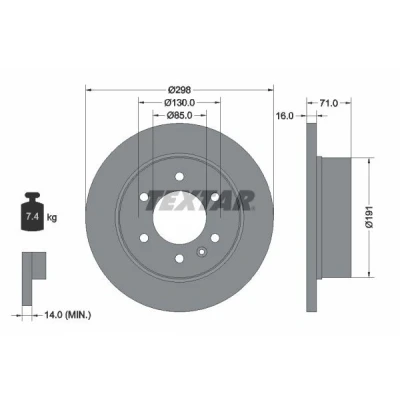 Afbeelding van TEXTAR 93143300 Remschijf 298 16 06/07 130 volledig Zonder wielbevestigingsbout, wielnaaf MERCEDES BENZ: Sprinter 3.5 T Van, V Class
