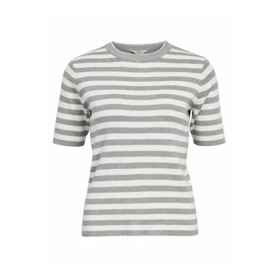 Afbeelding van Object Gestreiftes Tshirt print, Dames, Maat: Medium, Light grey melange