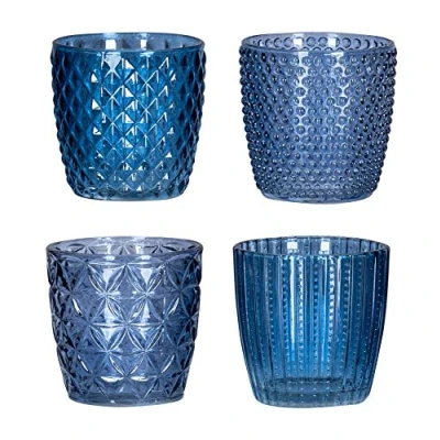 Afbeelding van Set van 4 theelichthouders glas, blauw, hoogte 7,5 cm, tafeldecoratie