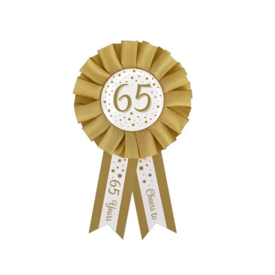 Image de Rosette âges 65 ans Blanc/Or 14cm par pièce
