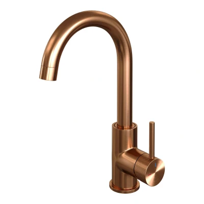 Afbeelding van Brauer Copper carving Wastafelmengkraan opbouw hoog draaibaar ronde uitloop model a PVD geborsteld koper