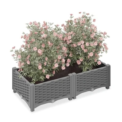 Afbeelding van plantenbak met waterreservoir kunststof 23 x 80 40 cm grijs