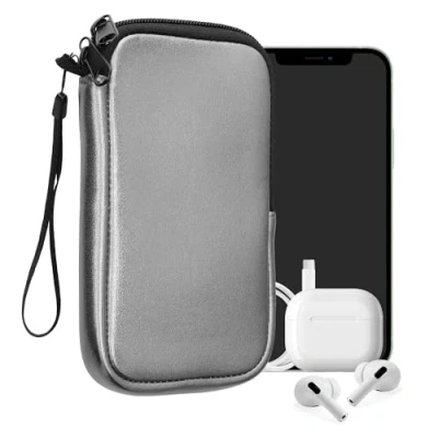 Afbeelding van kwmobile telefoontasje universeel geschikt voor L 6,5&quot; smartphones 16,5 x 8,9 cm Hoesje met rits en polslusje In metallic grijs