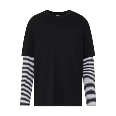 Afbeelding van Urban Classics Double Layer Striped TEE Longsleeve, Heren, Maat: Small, Black