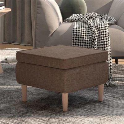 Image de vidaXL Tabouret avec pieds en bois Taupe Tissu